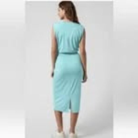 Blue Athleta Midi pull on dress with cinched waist Medium - Picture 3 of 8